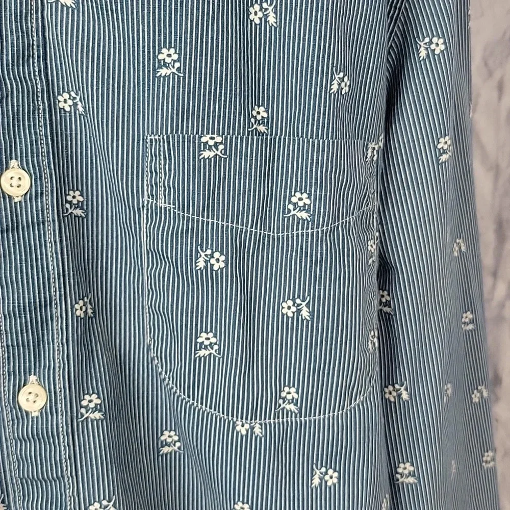 J CREW Slim Blue and White Striped Floral Men's‎ Shirt Medium